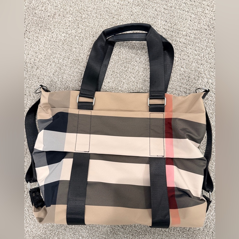 Neutral CheckTote Bag with Black Straps